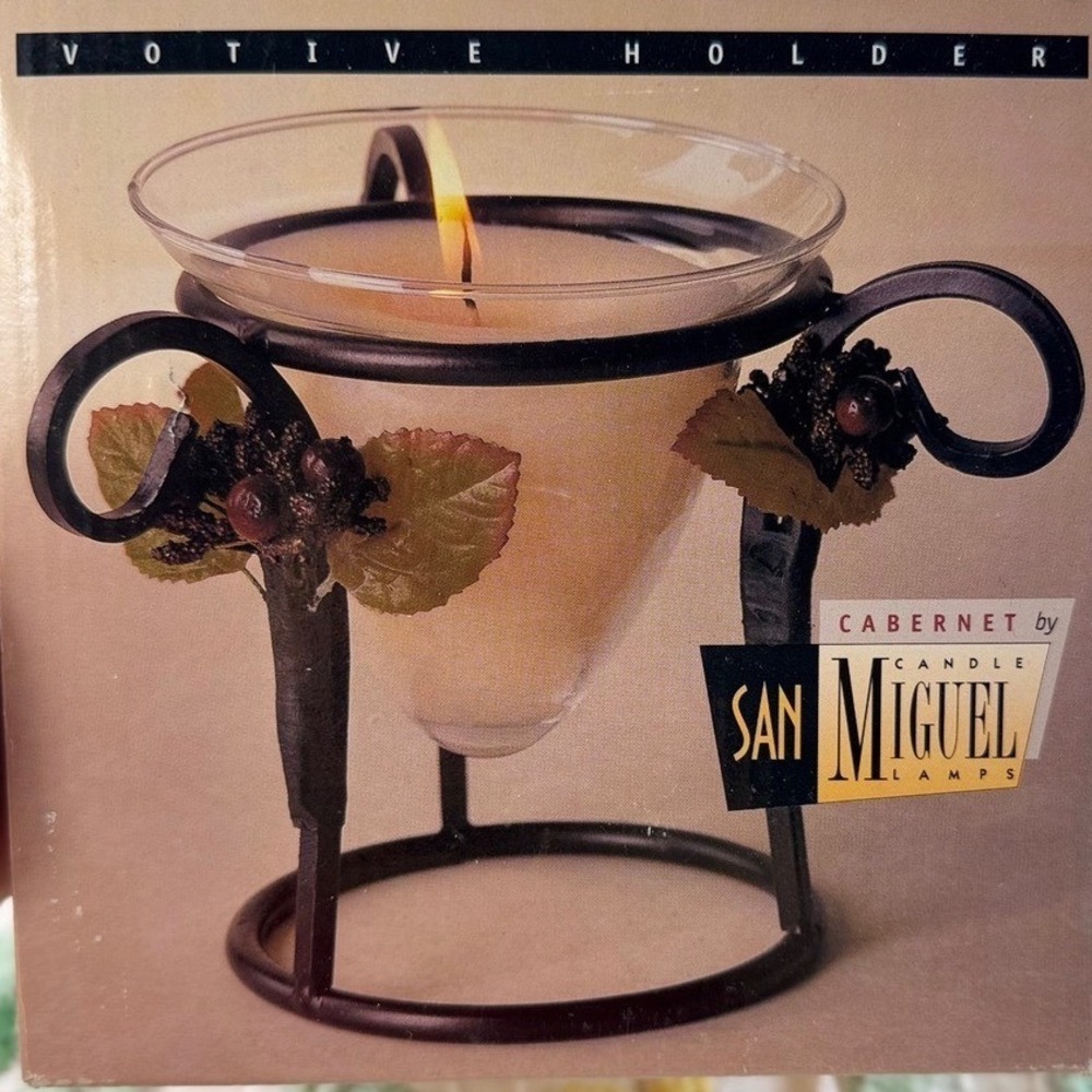 San Miguel Cabernet Votive Holder Rustic Iron Glass Vanilla Candle 636431